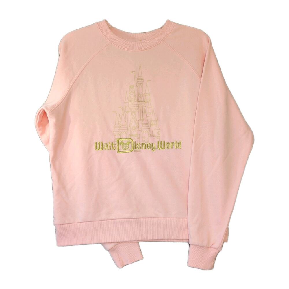 Disney Parks Peach Punch Sweatshirt Medium 2024 Gold Cinderella Castle Embroider